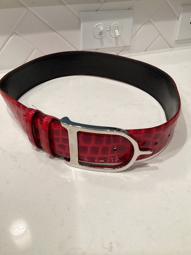 Sandy Duftler Designs Spur Belt for Equestrians Red Patent Croco Emb. Size 30