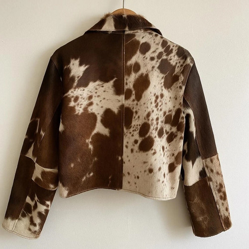 Genuine Cowhide Leather Jacket for Women | Natural Hair-On Cow Skin Fashion Coat - Picture 2 of 4