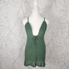 Poof New York Green Crochet Strappy Mini Dress | Women's S