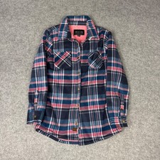 Modern Canvas Womens Sherpa Lined Fleece Plaid Shacket Navy Pink Small