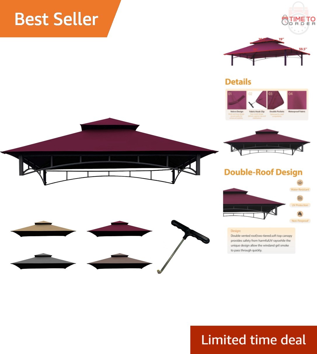 Replacement Polyester 8x5 Waterproof Uv Protection Burgundy