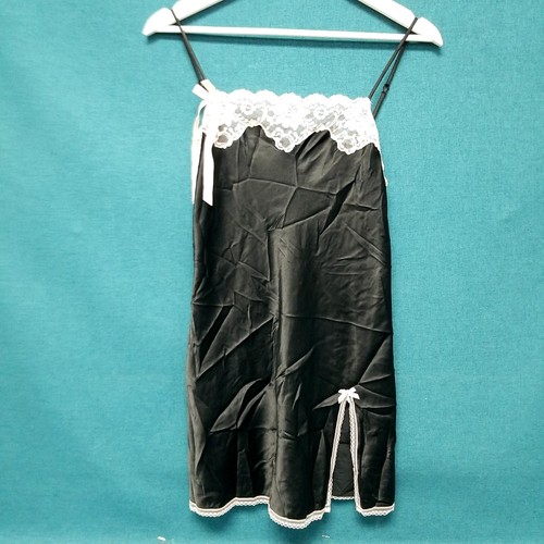 Victoria's Secret Angels Black Pink Satin Lace Slip Lingerie Dress Women's SZ S