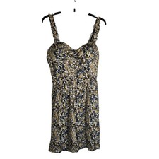 As U Wish Floral Mini Dress XL Navy Blue Yellow Ditsy Print Smocked Back NWT