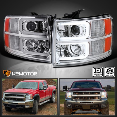 #ad #ad Fits 2007 2014 Chevy Silverado 1500 2500 3500 LED Strip Projector Headlights $172.38