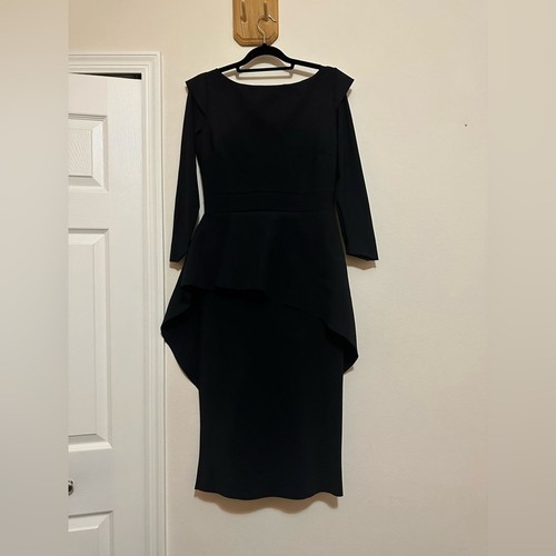 Chiara Boni schwarz Schößchen Kleid Gr. 8 strukturelle Kapsel Garderobe formell Italien - Bild 1 von 14