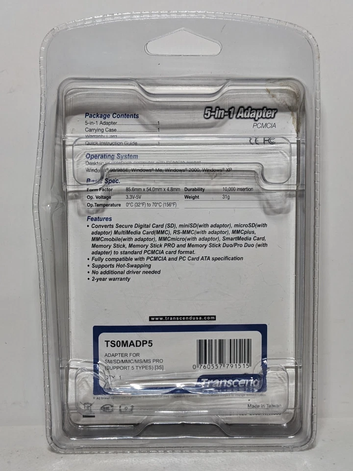 Transcend 5 in 1 Adapter TS0MADP5 Compact Flash Adapter For SM SD MMC MS PRO New - Image 2 of 2