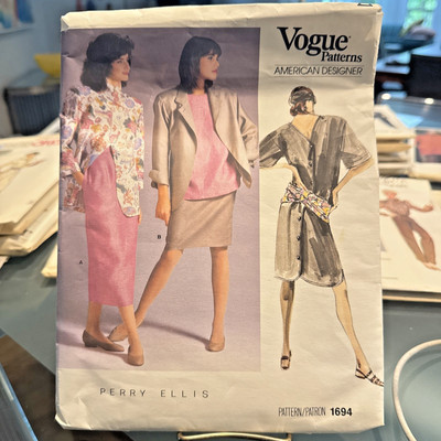 FREE SHIP! 1694 Vogue American Designers Perry Ellis Sz 10 Misses Jacket Dress T