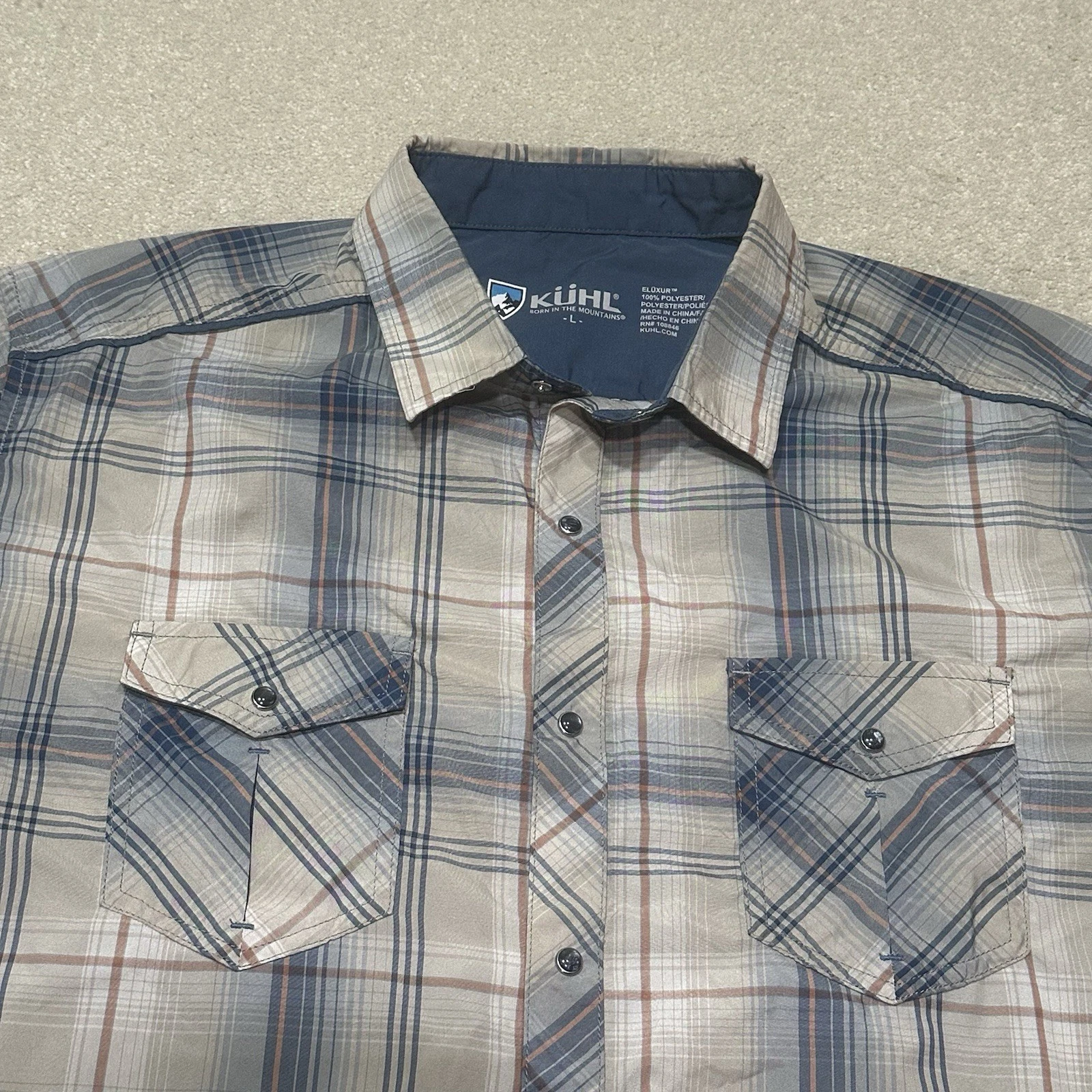 Kuhl Eluxer Pearl Snap Shirt Mens Large Brown Plaid Outdoor Hiking