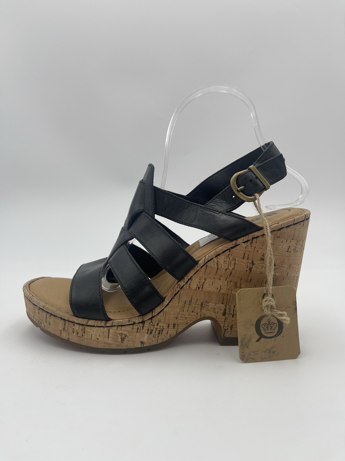 APL Sandali Born Bernese in gabbia taglia 10M pelle nera gladiatore zeppa tacco prezzo al pubblico $130