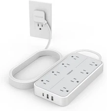 Power Strip Multi Outlet USB C Charger with 6/10/15 FT Extension Cord Flat Plug