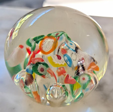 Multicolour & Clear Art Glass Millefiori-Style Controlled Bubble Paperweight