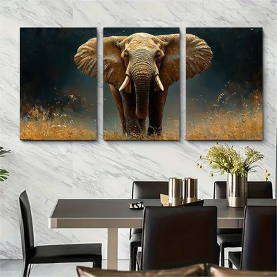 3pcs Elephant Original African Animals Perfect Wall Art Canvas Unframed/Framed