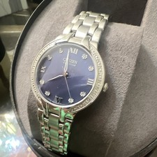 Citizen Eco-Drive Bella Women's Blue Dial Roman Steel Bracelet Diamond Box