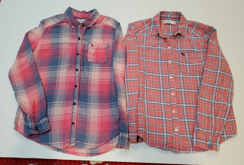 Lot of 2 Abercrombie Kids Girls Flannel Plaid Shirts Button Down Size 13/14 Pink