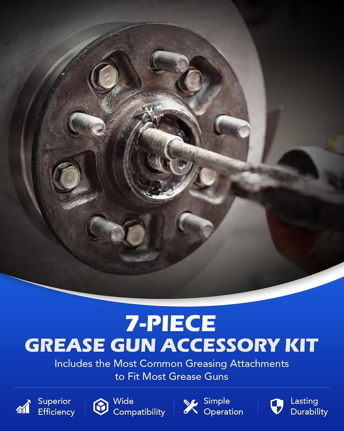 Grease Gun Accessory Kit, 7 Piece Grease Gun Coupler Set for Hard to Reach Greas