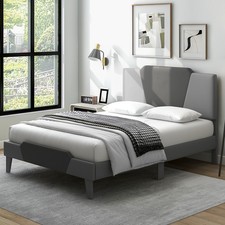 Full Size Upholstered Platform Bed Frame Velvet Headboard Mattress Foundation