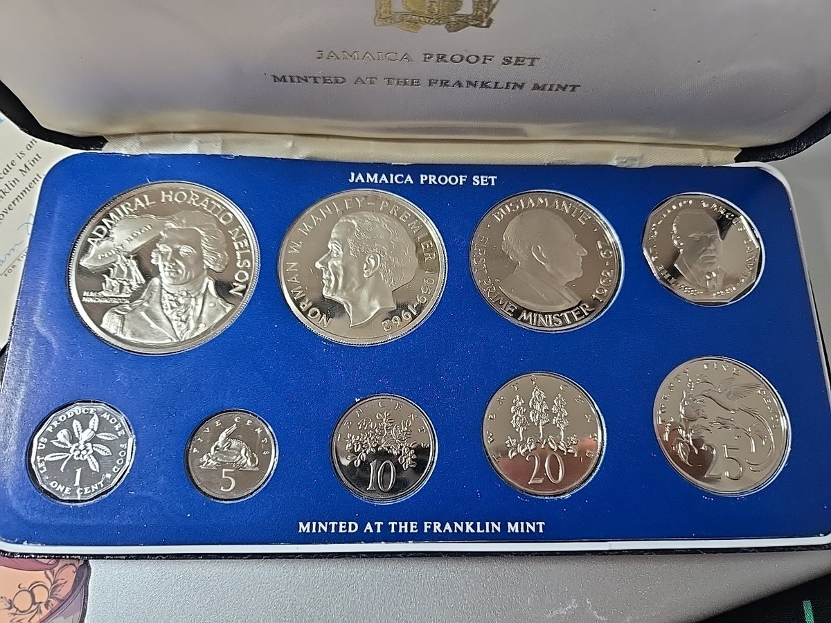 1976 Jamaica 9-Piece Proof Set w/ Case + COA Franklin Mint 1.8772