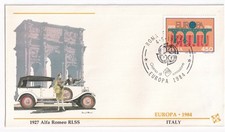STAMP EUROPA BRIDGE   ITALY   1927 ALFA ROMEO RLSS  1984 FIRST DAY COVER