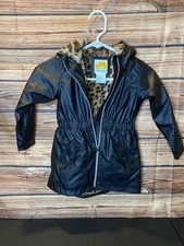 C C California Girls Hooded Black Coat Faux Fur Animal Print Lining Size 4