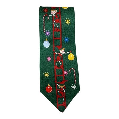 Vintage Christmas Green and Red Elf Necktie