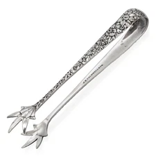 Antique J.E. Caldwell & Co. Sterling Silver Floral Repoussé Sugar Tongs