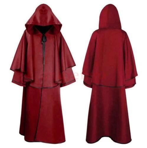 NEW SALE Mens Hooded Long Robe Cloak Monk Cosplay Costume Poncho Coat Halloween