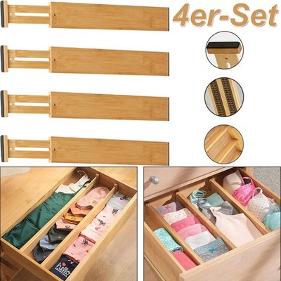 4er-Set Bambus Schubladentrenner Verstellbar Schubladenteiler Drawer Organizer