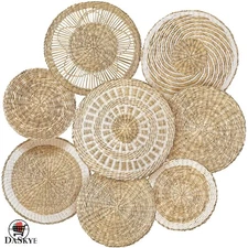 Versatile Set of 8 Handcrafted Seagrass Wall Baskets - Chic Art for Any Room
