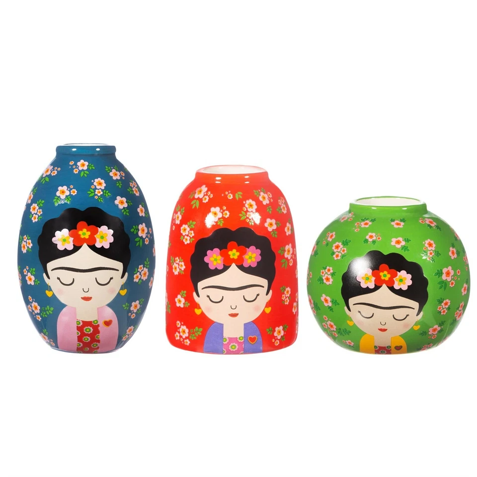 3er Set kleine Vasen Floral Frida Kahlo Blumentopf Wohndeko Sass & Belle