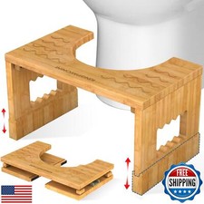 KingPavonini Bamboo Toilet Stool Squat 7in and 9in Heights Adjustable, Foldab