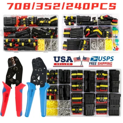 708PCS 1-6 Pin Car Automotive Wire Connectors Plug Kit Waterproof Electrical Set