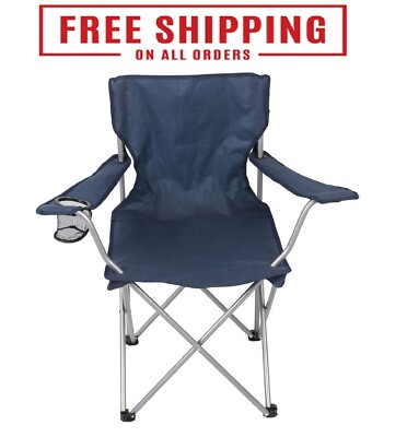 Ozark Trail Basic Quad Folding Camp Chair with Cup Holder, Dark Blue, Adult NEW
