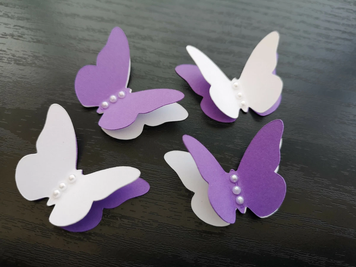 24x 3D paper butterflies Wedding Party table decorations white and purple