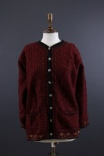 DALE OF NORWAY Red Fair Isle Vintage Wool Knit Cardigan Sweater Size L