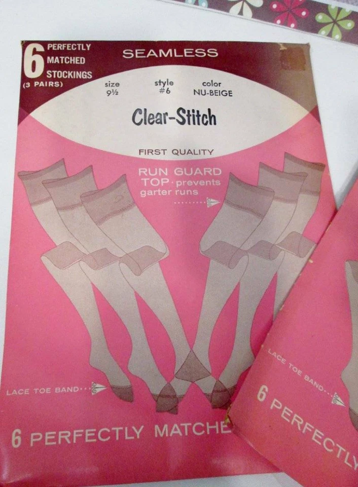 Nuevo de Lote Antiguo Medias PUNTADA TRANSPARENTE 4 Pares Medias 100% Nylon Sin Costuras 9.5 33L Foto 2 de 4