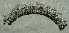 1980s Tiara Hair Comb Pearl Crystal Nodder Hand Made Silver Wire One-of-a-Kind