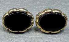 Vintage Onyx Scalloped Edge Yellow Gold Plated Cuff Links