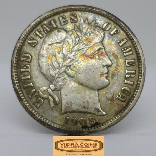 1908 Barber Silver Dime, 90% Silver, Full Liberty - #C30176NQ