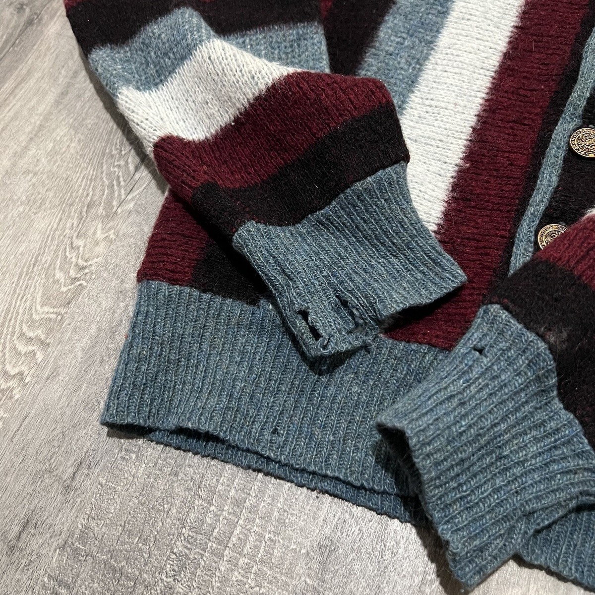VTG Barclay 1960s Mohair/Lambs Wool Fuzzy Burgundy Striped Knit 