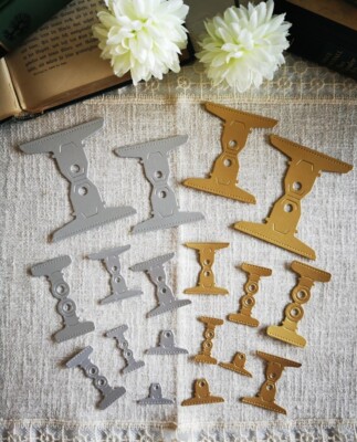 16x Stanzteile Clip Klammer Binder Set gold silbermatt Scrapbooking JunkJournal