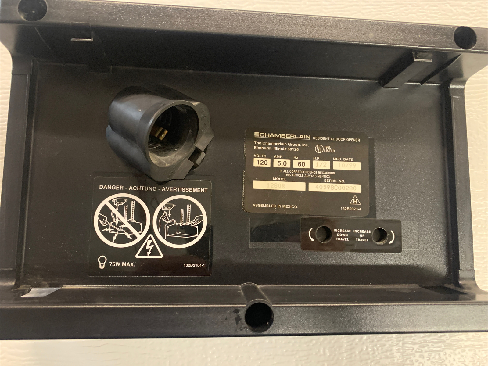 Chamberlain Liftmaster Garage Door Opener Front Cover With Light Socket eBay