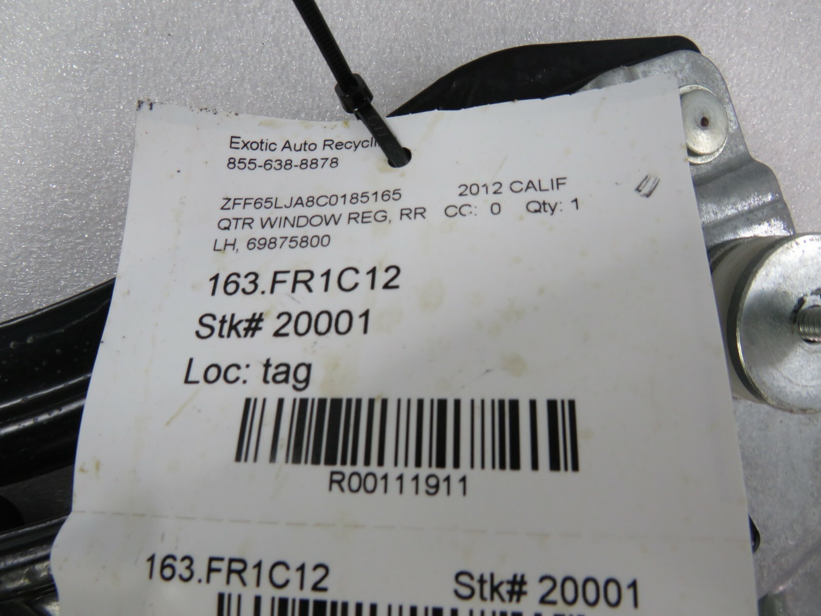Ferrari California, LH, Left Quarter Window Regulator, Used, P/N 69875800