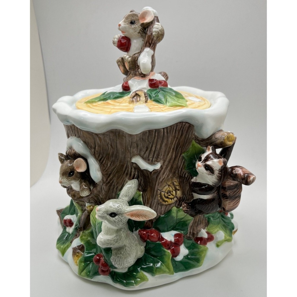 Fitz and Floyd Charming Tails Holly Day Dreams Cookie Jar - Thumbnail 2