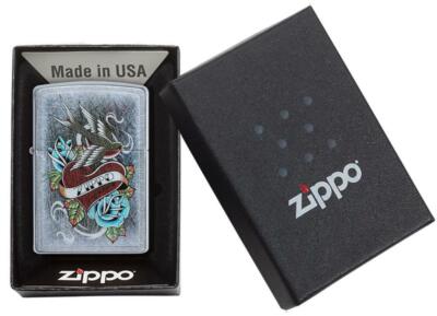 Zippo Windproof Lighter With Tattoo Style Heart & Zippo Logo
