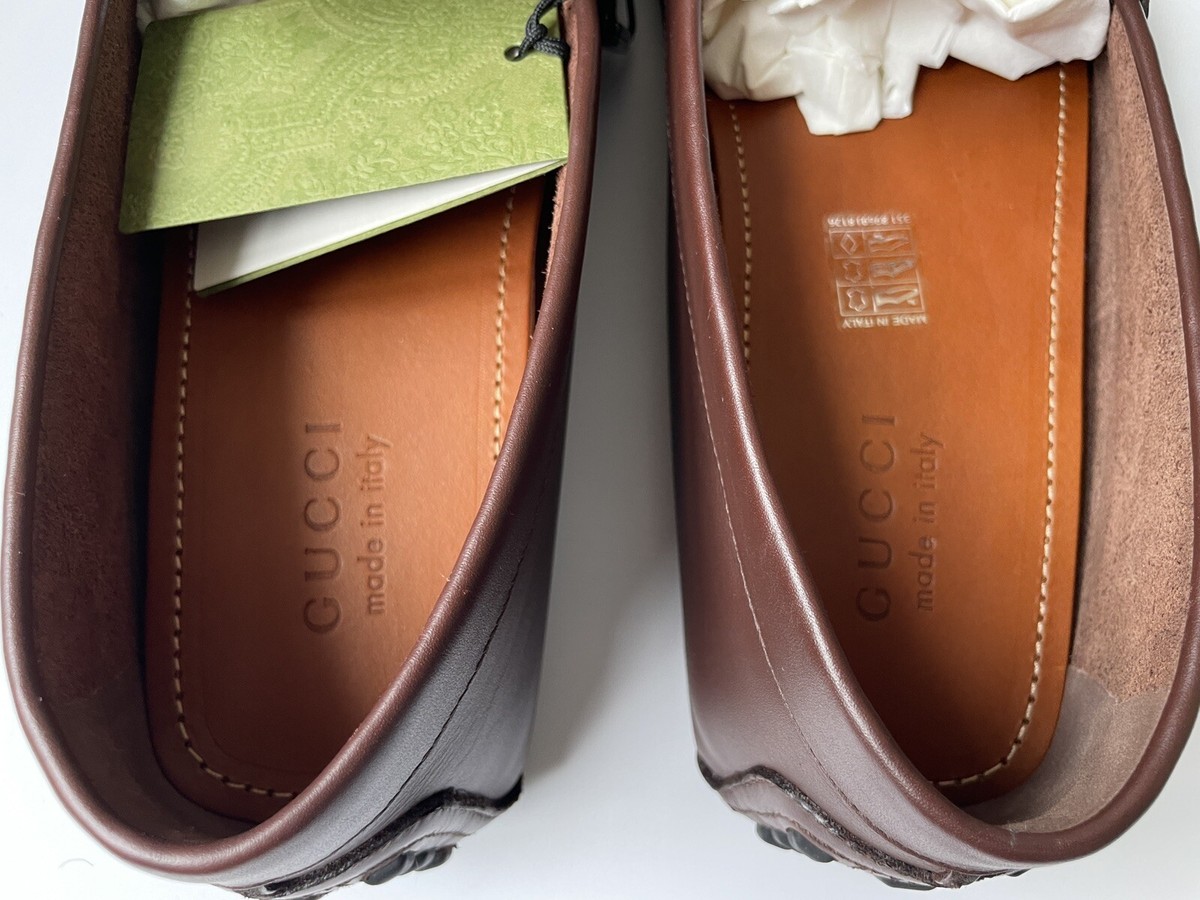 Gucci Brown Leather Horsebit Stripe Loafers shoes size 10.5 GUCCI Mens Web Stripe Horsebit Brown Leather Driving Loafers  main image 3