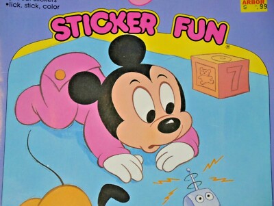 1986 Disney Babies Sticker Fun Book Coloring Paperback Vintage Mickey Mouse 