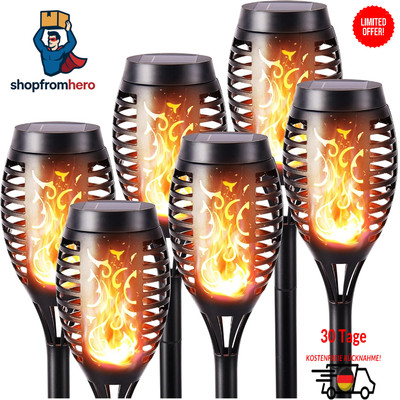 solar lights for outdoor garden, pack of 6 solar torches, garden torches with...