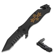 Dark Defender Tactical Survival Foldable Pocket Knife - Emergency Glass Breaker