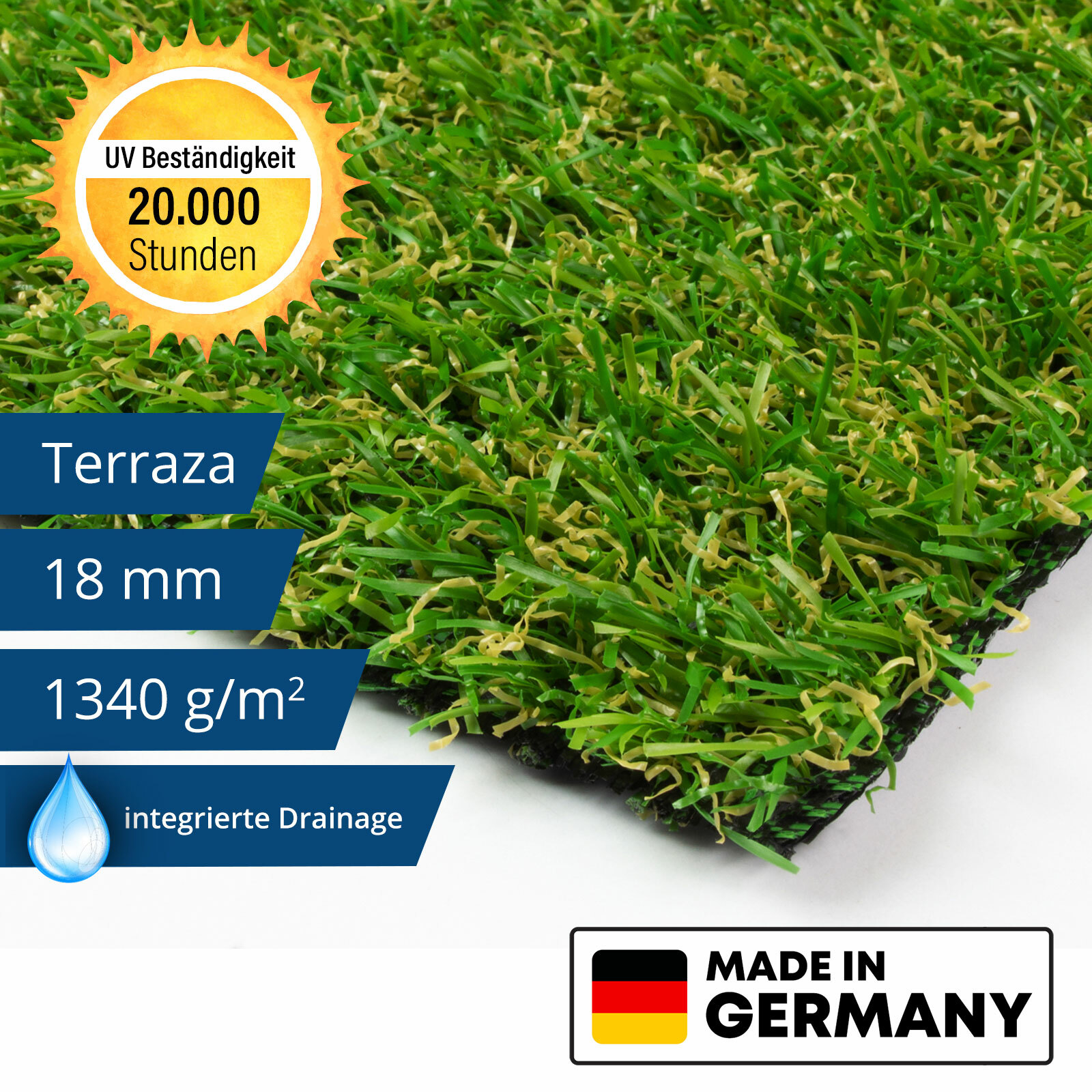 Césped artificial premium para balcón, terraza y jardín - muchos tamaños y espesores