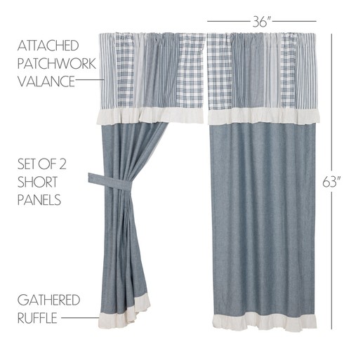 Sawyer Mill Blue Chambray Solid Short Panel W/ Attached Patchwork Valance - Picture 2 of 8